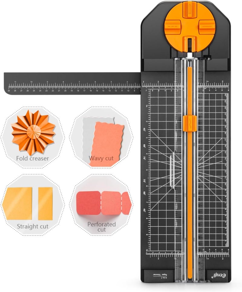 ecraft 4-in-1 Paper Cutter - 12" Paper Trimmer Multi-Function Scrapbooking Tool with Straight, Wave, Perforated & Creasing Blades for Craft Paper,Cardstock, Coupon, Label, Photo,Postcard (Black) - Image 1